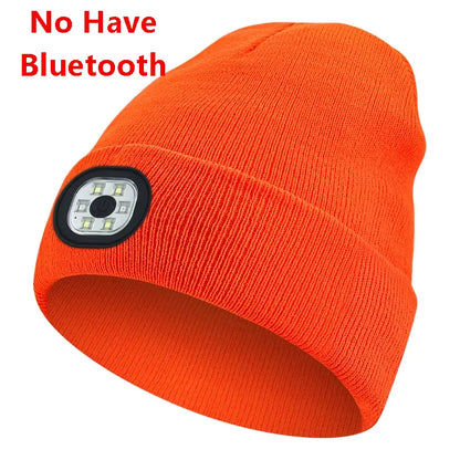 Can be equipped with Wireless Bluetooth music knitted hat new outdoorledlighting rechargeable detachable luminous sleeve cap