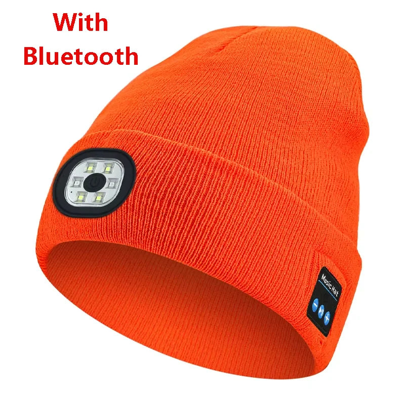 Can be equipped with Wireless Bluetooth music knitted hat new outdoorledlighting rechargeable detachable luminous sleeve cap
