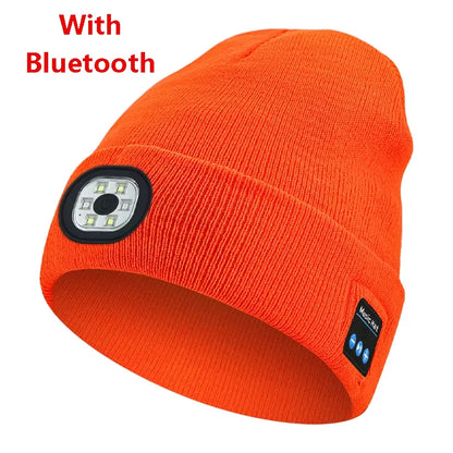 Can be equipped with Wireless Bluetooth music knitted hat new outdoorledlighting rechargeable detachable luminous sleeve cap