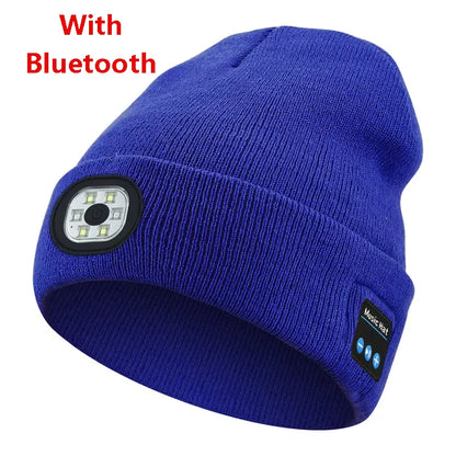 Can be equipped with Wireless Bluetooth music knitted hat new outdoorledlighting rechargeable detachable luminous sleeve cap