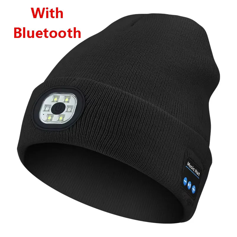 Can be equipped with Wireless Bluetooth music knitted hat new outdoorledlighting rechargeable detachable luminous sleeve cap