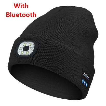 Can be equipped with Wireless Bluetooth music knitted hat new outdoorledlighting rechargeable detachable luminous sleeve cap