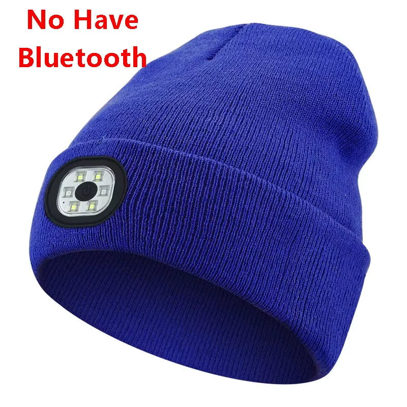 Can be equipped with Wireless Bluetooth music knitted hat new outdoorledlighting rechargeable detachable luminous sleeve cap