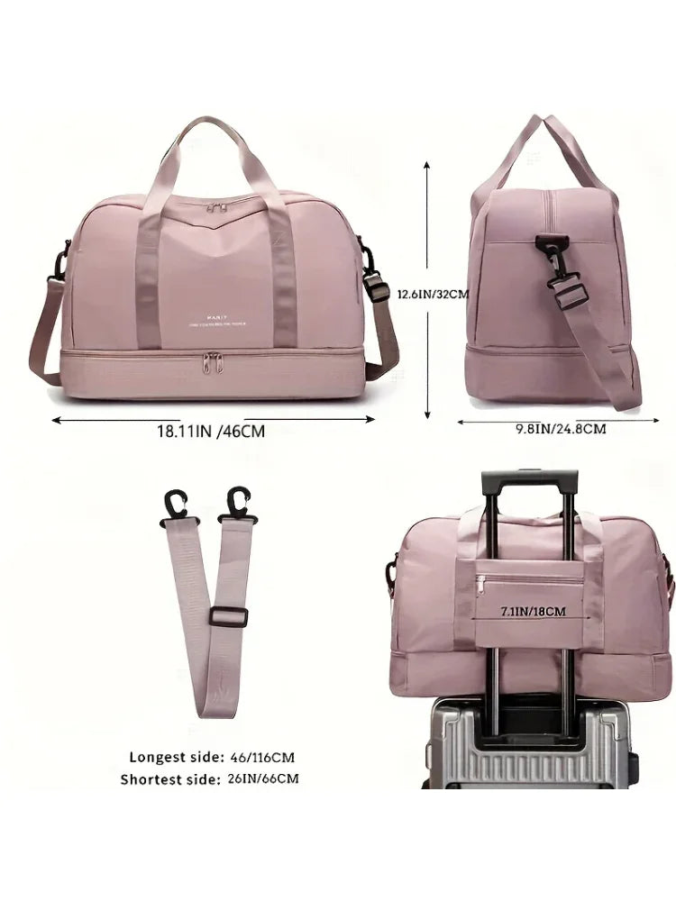 Sac de voyage extensible pour femme — sac de sport & fitness grand volume, bandoulière épaule, sac week‑end/overnight, résistant & léger