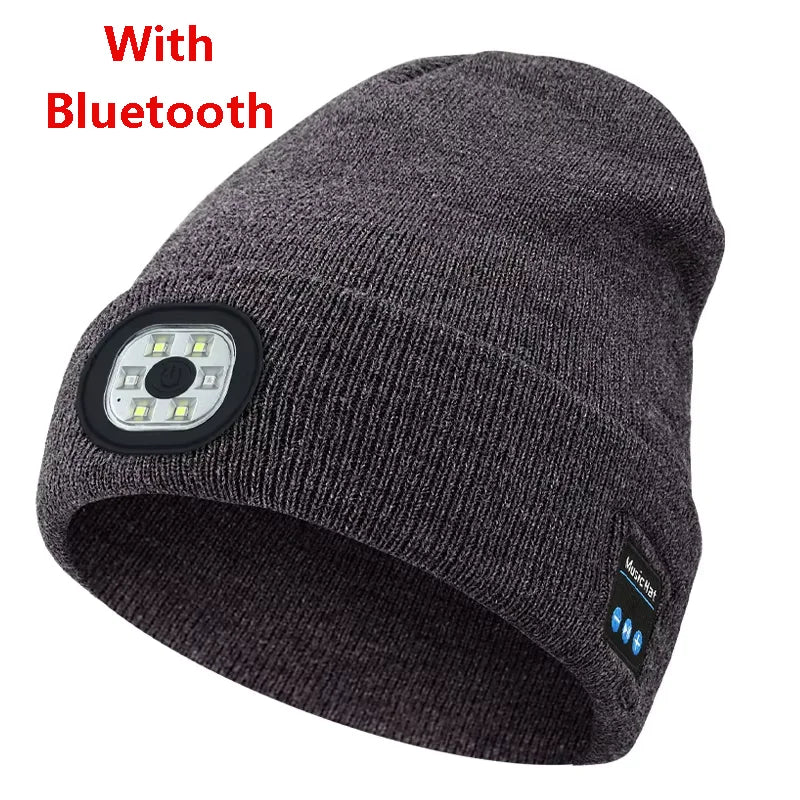 Can be equipped with Wireless Bluetooth music knitted hat new outdoorledlighting rechargeable detachable luminous sleeve cap