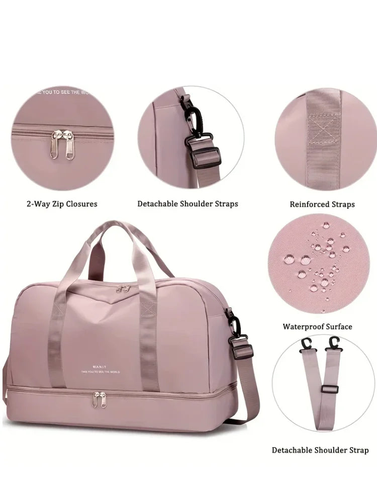 Sac de voyage extensible pour femme — sac de sport & fitness grand volume, bandoulière épaule, sac week‑end/overnight, résistant & léger
