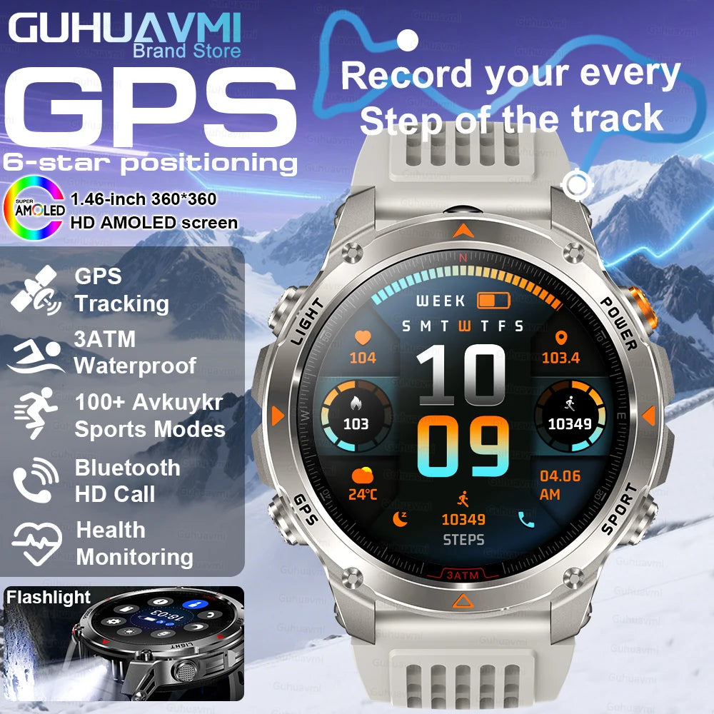 2025New Outdoor Military Smart Watch Men 1.46" AMOLED Built-in GPS Compass Altimeter 3ATM Waterproof Clock BT Call SmartWatches