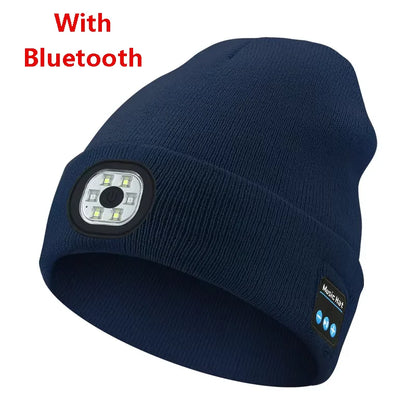 Can be equipped with Wireless Bluetooth music knitted hat new outdoorledlighting rechargeable detachable luminous sleeve cap