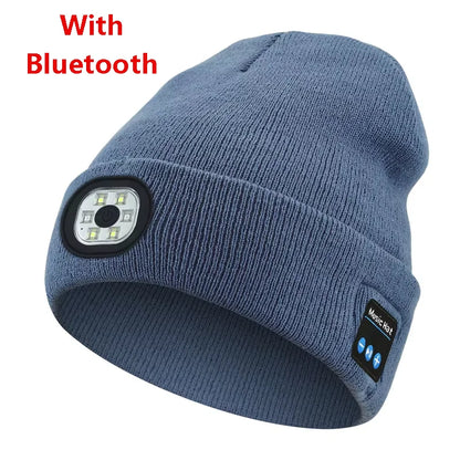 Can be equipped with Wireless Bluetooth music knitted hat new outdoorledlighting rechargeable detachable luminous sleeve cap