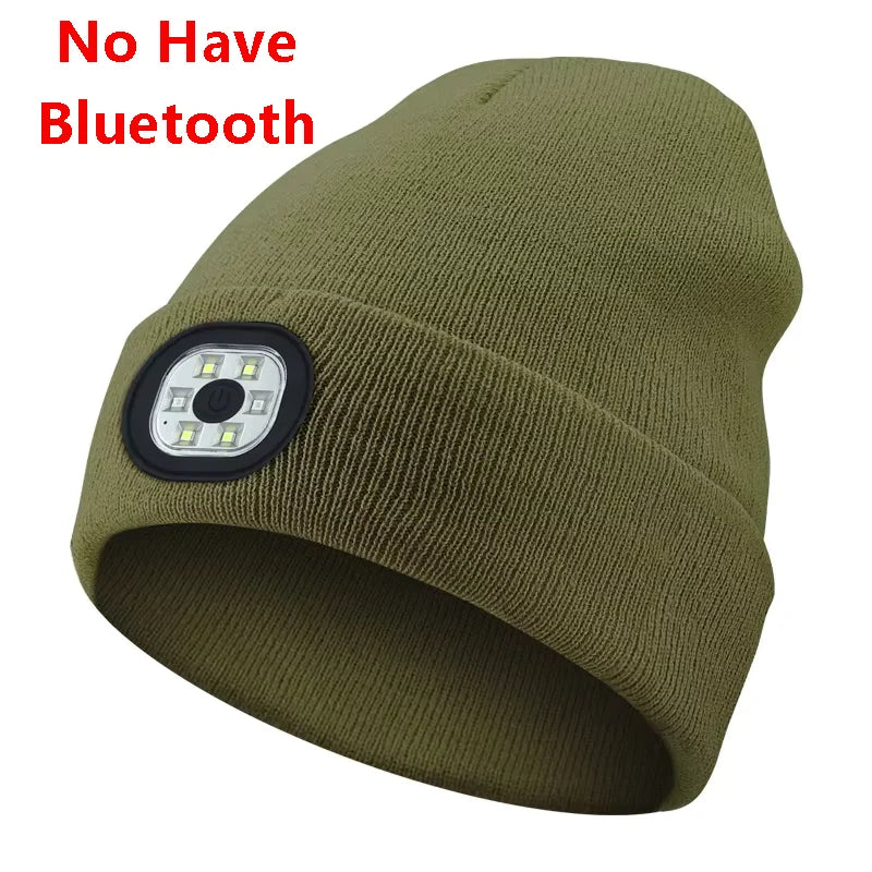 Can be equipped with Wireless Bluetooth music knitted hat new outdoorledlighting rechargeable detachable luminous sleeve cap