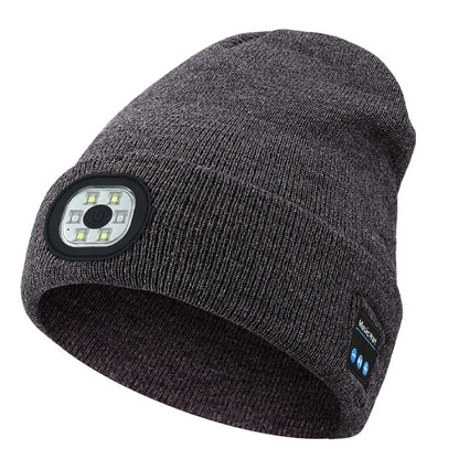 Can be equipped with Wireless Bluetooth music knitted hat new outdoorledlighting rechargeable detachable luminous sleeve cap