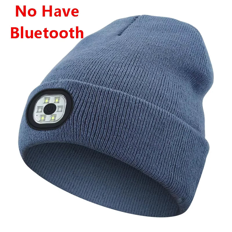 Can be equipped with Wireless Bluetooth music knitted hat new outdoorledlighting rechargeable detachable luminous sleeve cap