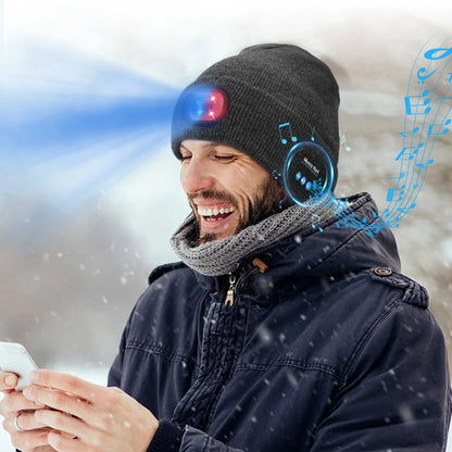Can be equipped with Wireless Bluetooth music knitted hat new outdoorledlighting rechargeable detachable luminous sleeve cap