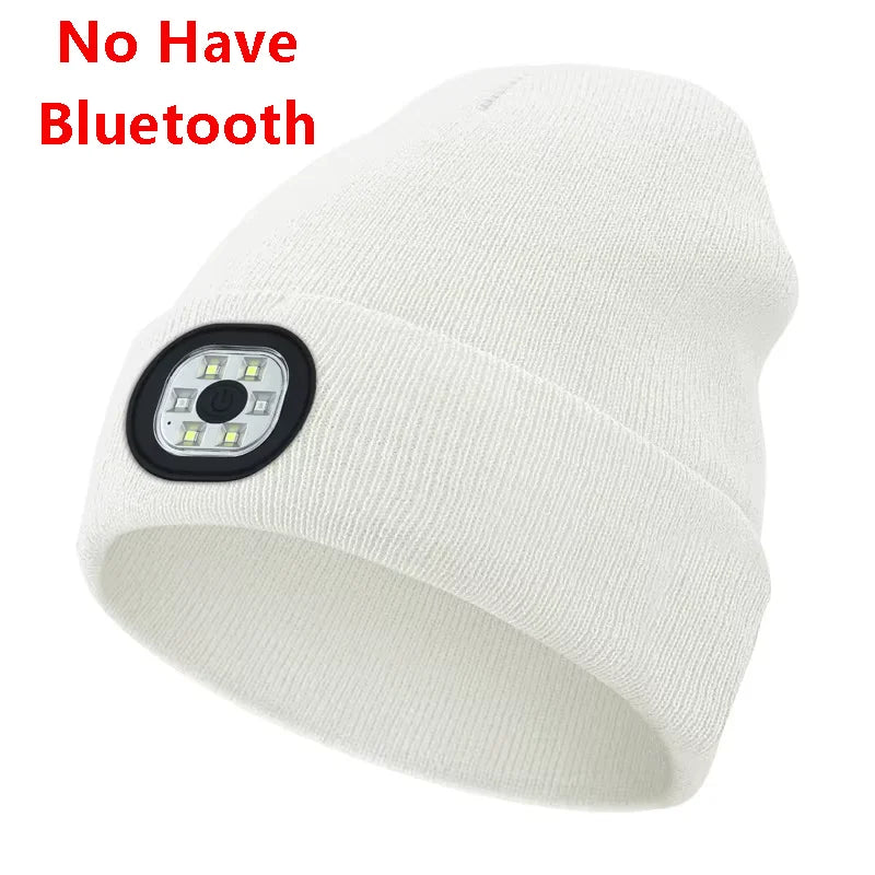 Can be equipped with Wireless Bluetooth music knitted hat new outdoorledlighting rechargeable detachable luminous sleeve cap