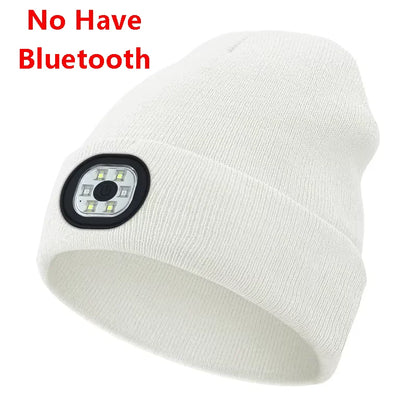 Can be equipped with Wireless Bluetooth music knitted hat new outdoorledlighting rechargeable detachable luminous sleeve cap