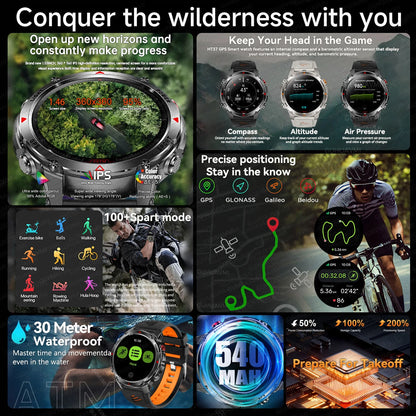 2025New Outdoor Military Smart Watch Men 1.46" AMOLED Built-in GPS Compass Altimeter 3ATM Waterproof Clock BT Call SmartWatches