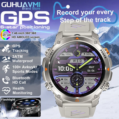 2025New Outdoor Military Smart Watch Men 1.46" AMOLED Built-in GPS Compass Altimeter 3ATM Waterproof Clock BT Call SmartWatches