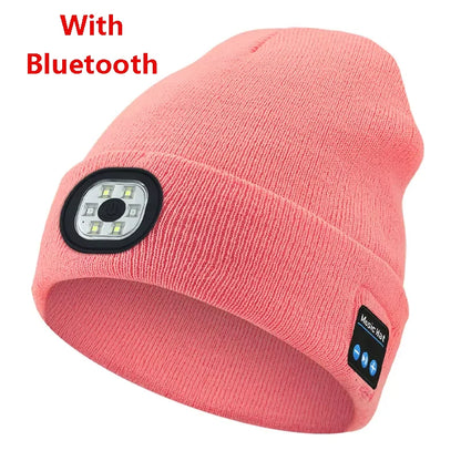 Can be equipped with Wireless Bluetooth music knitted hat new outdoorledlighting rechargeable detachable luminous sleeve cap