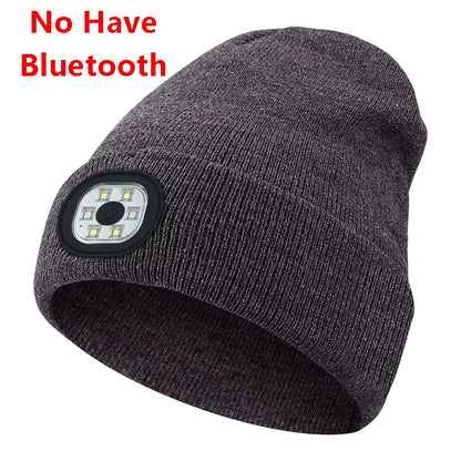 Can be equipped with Wireless Bluetooth music knitted hat new outdoorledlighting rechargeable detachable luminous sleeve cap