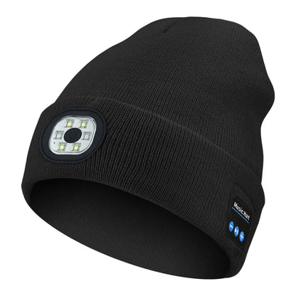 Can be equipped with Wireless Bluetooth music knitted hat new outdoorledlighting rechargeable detachable luminous sleeve cap