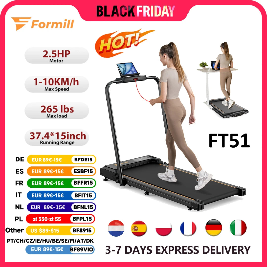 Formill FT51 2 in 1 Treadmill,Max Speed 1-10km/h Electric Treadmill,Installation Free,Treadmill Running Jogging Machine for Home