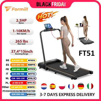 Formill FT51 2 in 1 Treadmill,Max Speed 1-10km/h Electric Treadmill,Installation Free,Treadmill Running Jogging Machine for Home