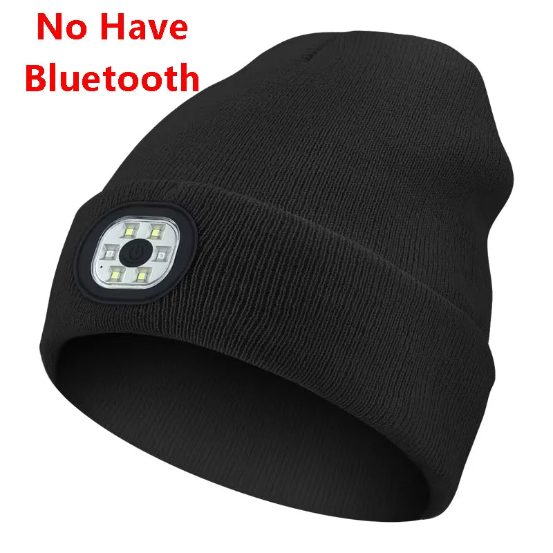 Can be equipped with Wireless Bluetooth music knitted hat new outdoorledlighting rechargeable detachable luminous sleeve cap
