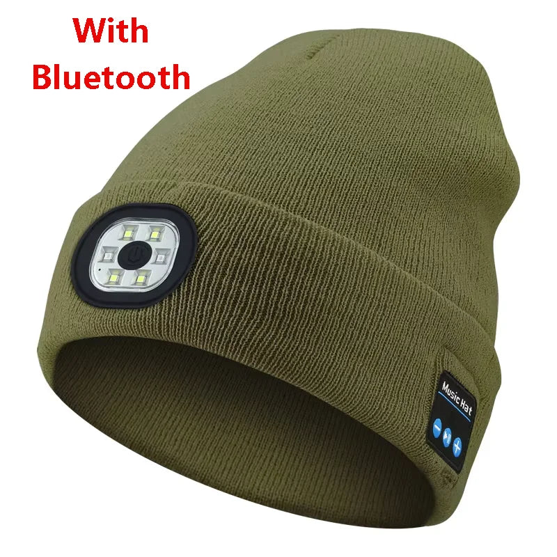 Can be equipped with Wireless Bluetooth music knitted hat new outdoorledlighting rechargeable detachable luminous sleeve cap