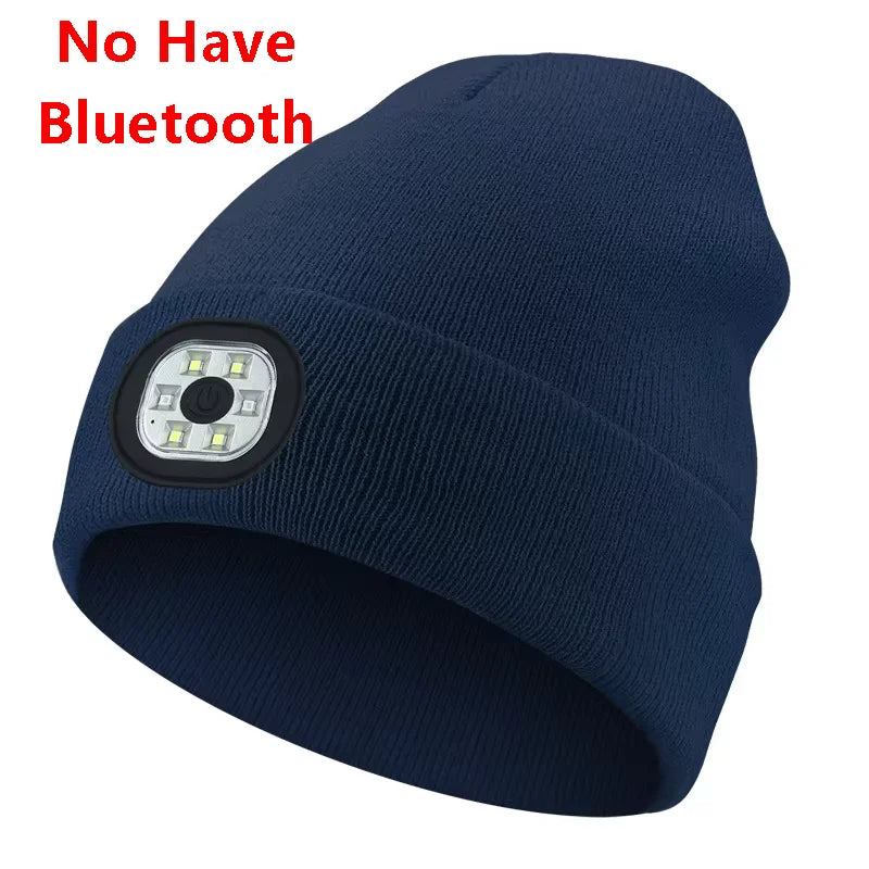 Can be equipped with Wireless Bluetooth music knitted hat new outdoorledlighting rechargeable detachable luminous sleeve cap