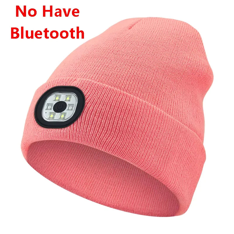 Can be equipped with Wireless Bluetooth music knitted hat new outdoorledlighting rechargeable detachable luminous sleeve cap