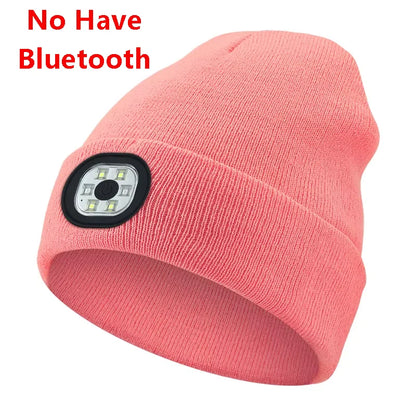 Can be equipped with Wireless Bluetooth music knitted hat new outdoorledlighting rechargeable detachable luminous sleeve cap